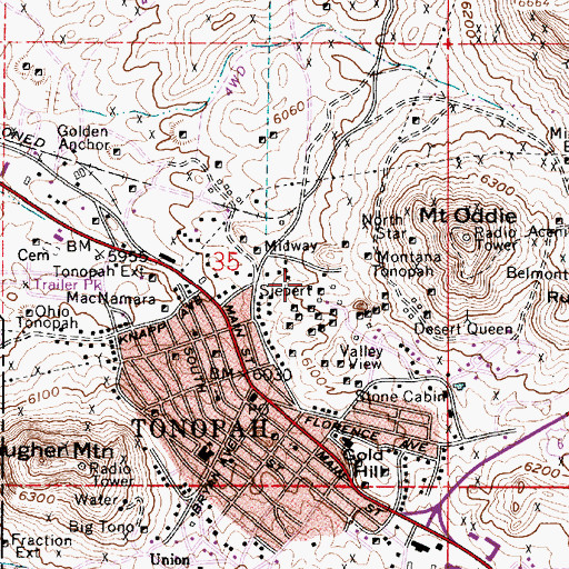 Topographic Map of Sieber, NV