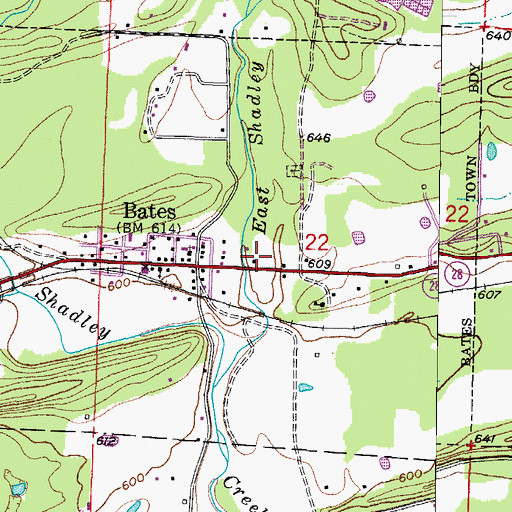 Topographic Map of Bates Post Office, AR