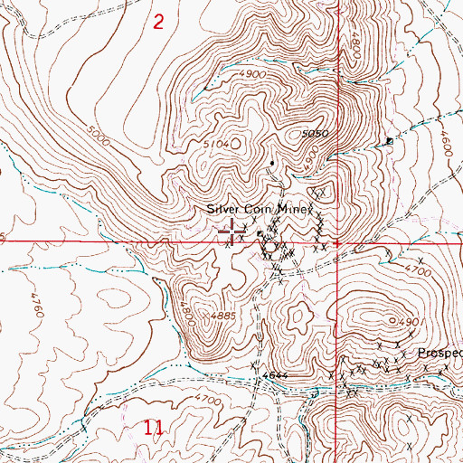 Topographic Map of Silver Coin Mine, NV