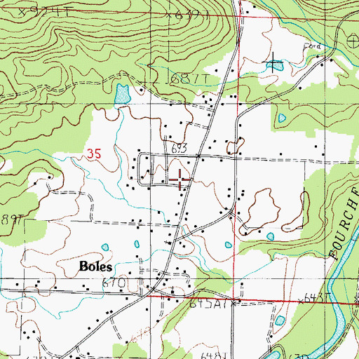 Topographic Map of Boles Post Office, AR