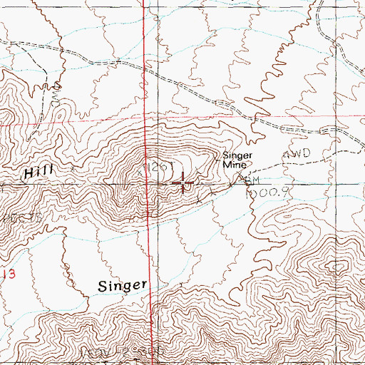 Topographic Map of Singer Mine, NV