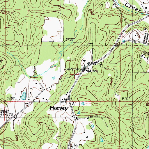 Topographic Map of Harvey Post Office, AR