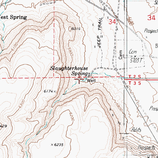 Topographic Map of Slaughterhouse Spring, NV