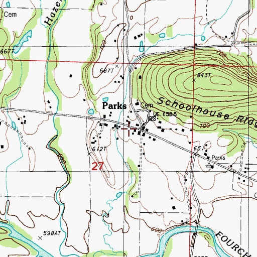 Topographic Map of Parks Post Office, AR