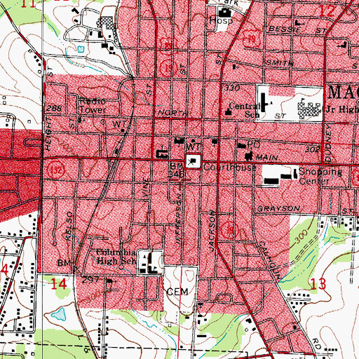 Topographic Map of Columbia County Jail, AR
