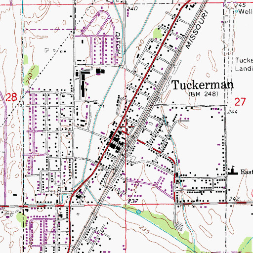 Topographic Map of Tuckerman Post Office, AR