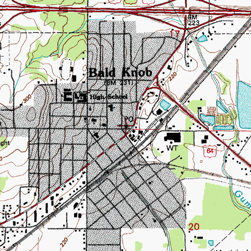 Topographic Map of Bald Knob Post Office, AR