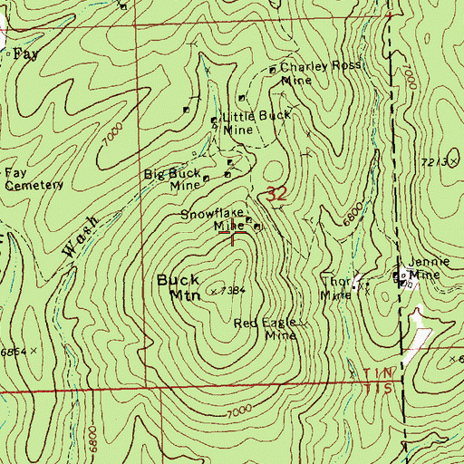 Topographic Map of Snowflake Mine, NV
