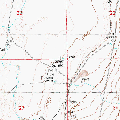 Topographic Map of Soda Spring, NV