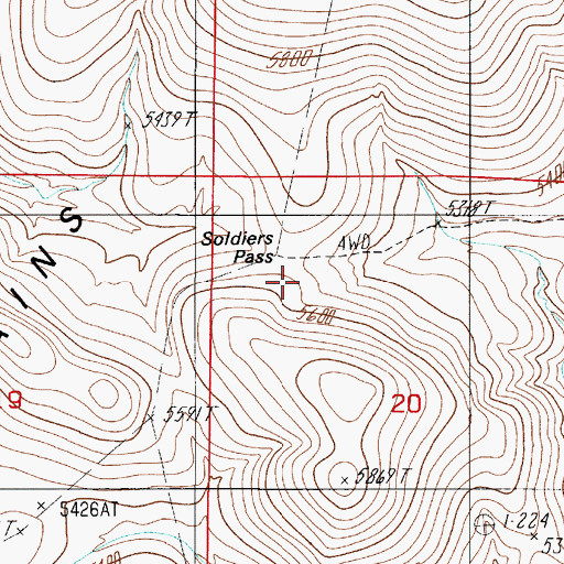 Topographic Map of Soldiers Pass, NV