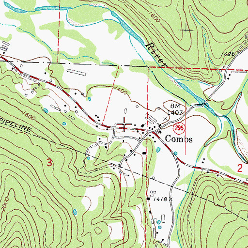 Topographic Map of Combs Post Office, AR