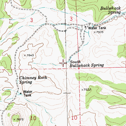 Topographic Map of South Bullwhack Spring, NV