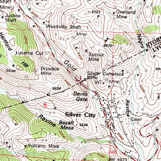 Topographic Map of South Comstock Mine, NV