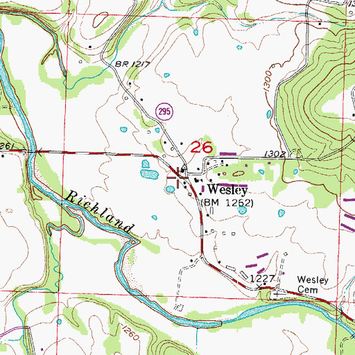 Topographic Map of Wesley Post Office, AR