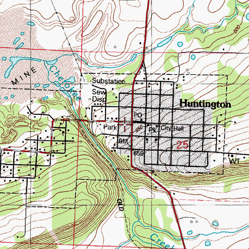 Topographic Map of Huntington Post Office, AR