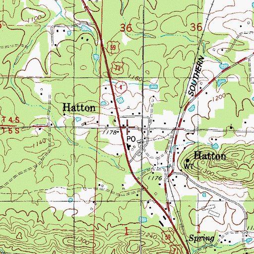 Topographic Map of Hatton Post Office, AR