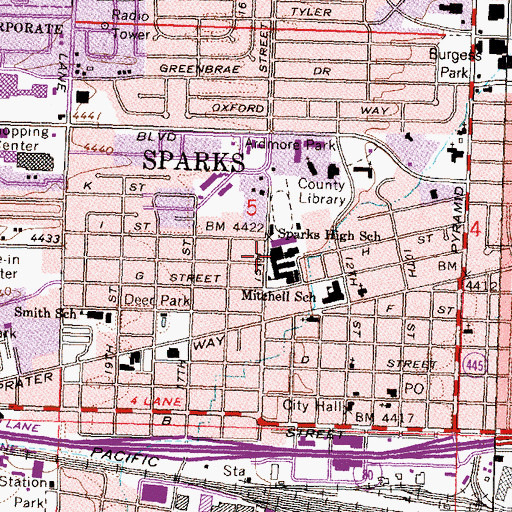 Topographic Map of Sparks High School, NV
