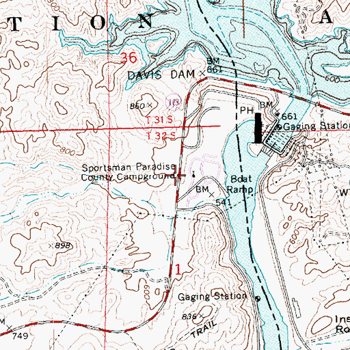 Topographic Map of Sportsman Paradise County Campground, NV