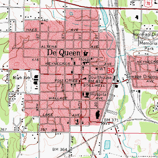 Topographic Map of De Queen Post Office, AR