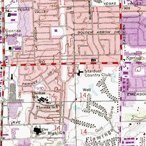 Topographic Map of Stardust Country Club, NV