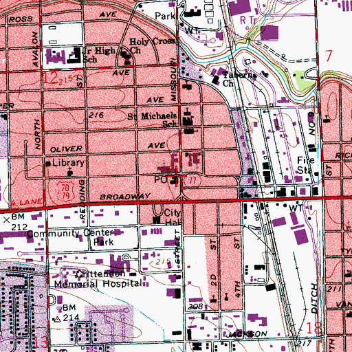 Topographic Map of West Memphis Post Office, AR