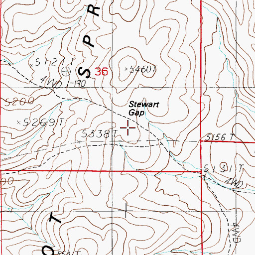 Topographic Map of Stewart Gap, NV