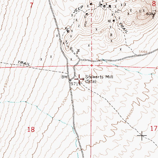 Topographic Map of Stewarts Mill, NV