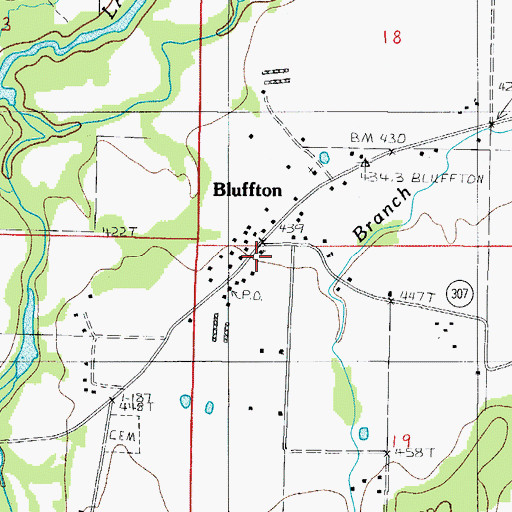 Topographic Map of Bluffton Post Office, AR