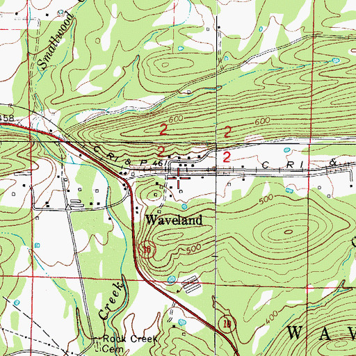 Topographic Map of Waveland Post Office, AR