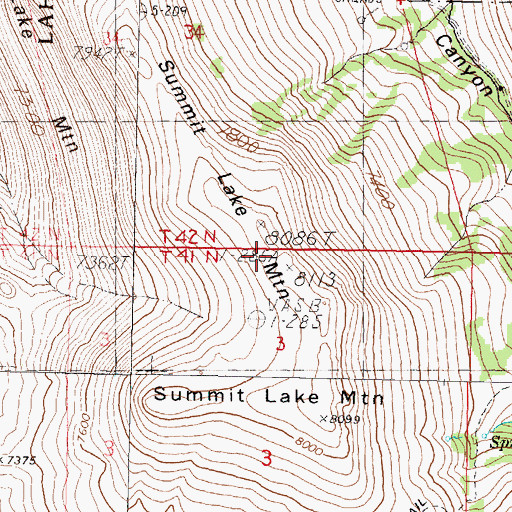 Topographic Map of Summit Lake Mountain, NV