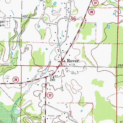 Topographic Map of Rover Post Office, AR