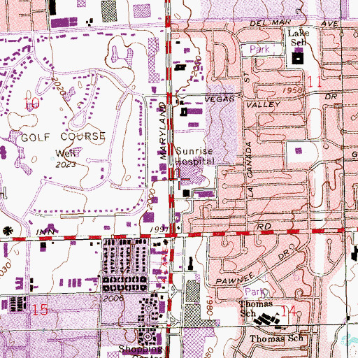 Topographic Map of Sunrise Hospital and Medical Center, NV