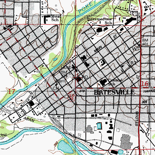 Topographic Map of Batesville Post Office, AR