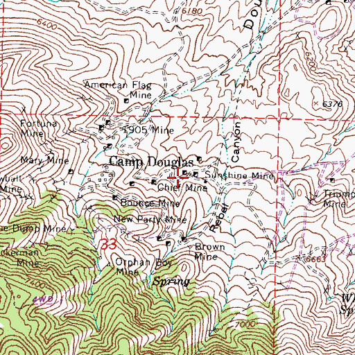 Topographic Map of Sunshine Mine, NV