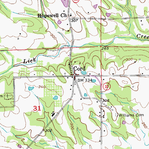 Topographic Map of Cord Post Office, AR