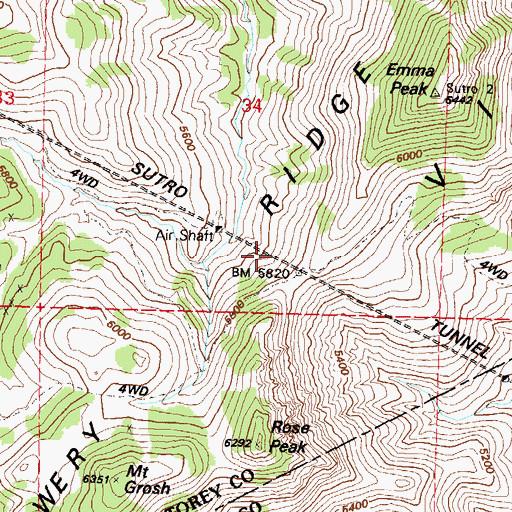 Topographic Map of Sutro Tunnel, NV
