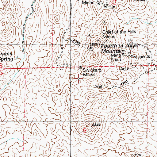 Topographic Map of Swickard Mines, NV
