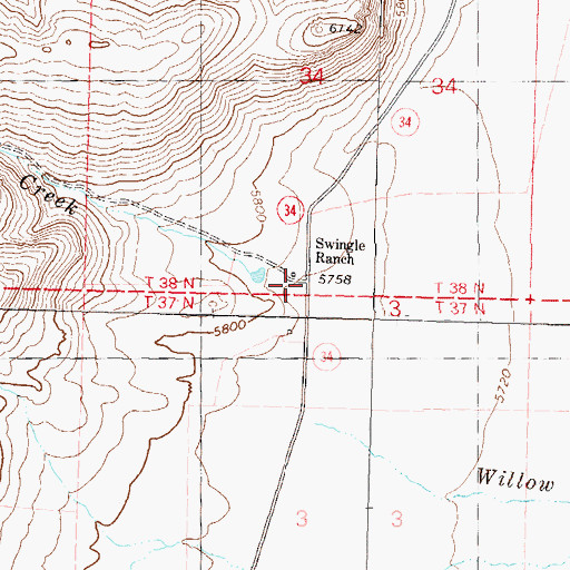 Topographic Map of Swingle Ranch, NV