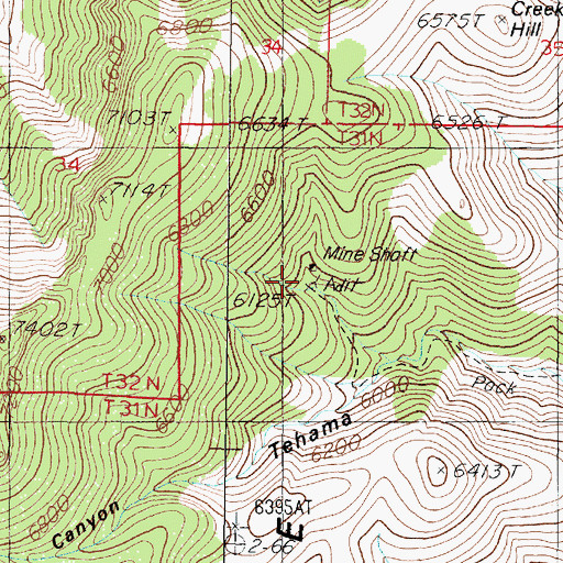 Topographic Map of Tehama Mine, NV