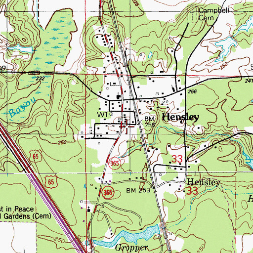 Topographic Map of Hensley Post Office, AR
