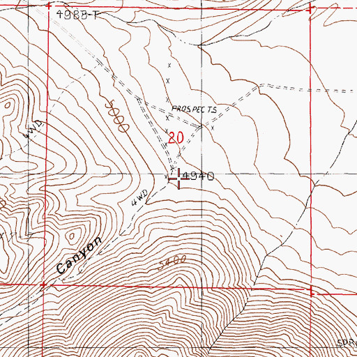 Topographic Map of Thacker Canyon, NV
