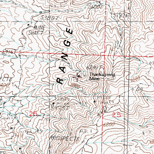 Topographic Map of Thanksgiving Mine, NV