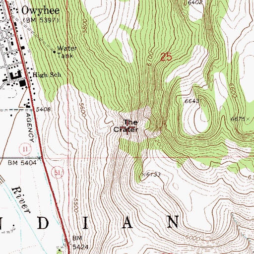 Topographic Map of The Crater, NV