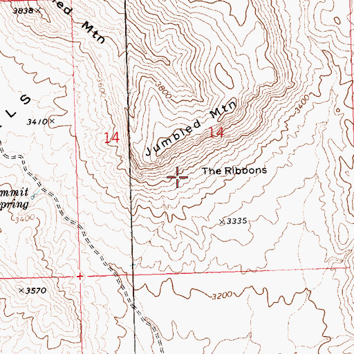 Topographic Map of The Ribbons, NV