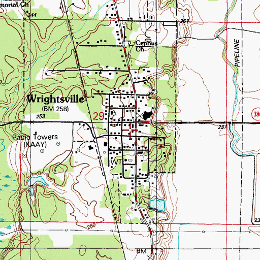 Topographic Map of Wrightsville Post Office, AR