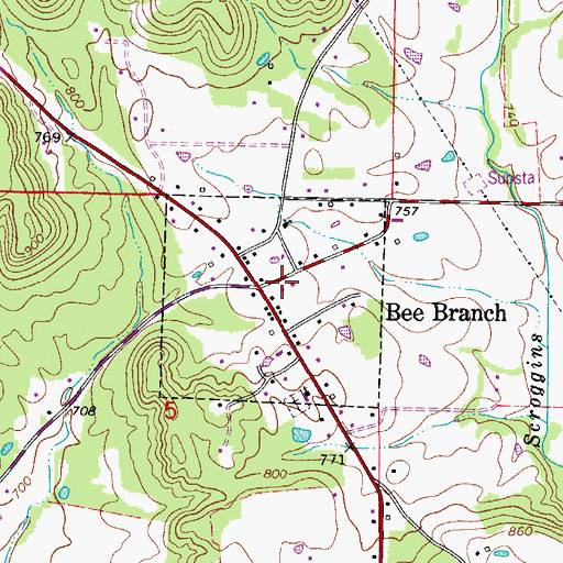Topographic Map of Bee Branch Post Office, AR