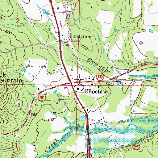 Topographic Map of Choctaw Post Office, AR