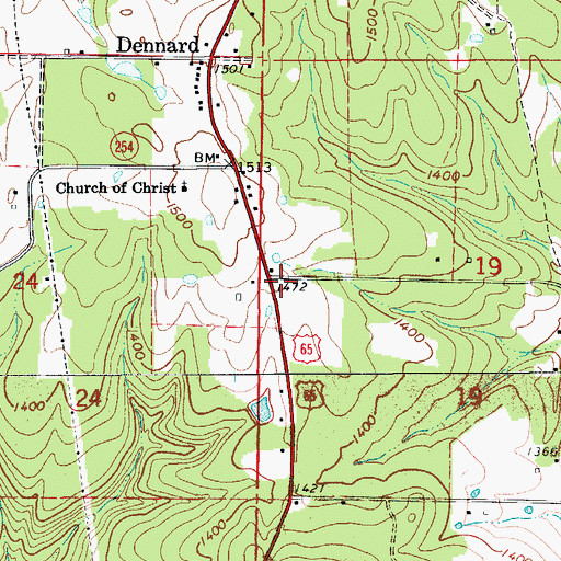 Topographic Map of Dennard Post Office, AR