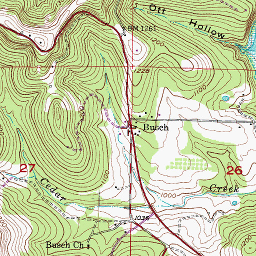 Topographic Map of Busch Post Office, AR