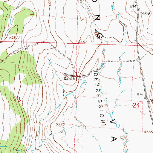 Topographic Map of Toney Ranch, NV